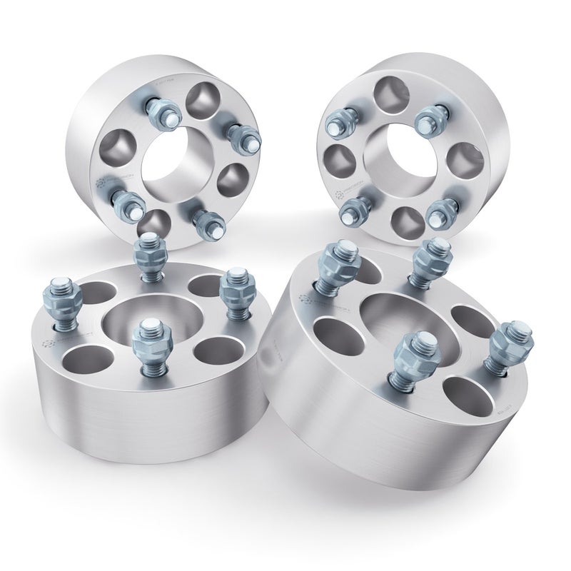 RockTrix 4x4 Wheel Spacers, 2 inch Thick Golf Car Wheel Spacers Compatible with Yamaha Carts Adventurer Drive Fairway, M12x1.25 Studs Nuts, 4x101.6 Silver Adapters, 68.55 Hub Bore, Set of 4 - Image 1